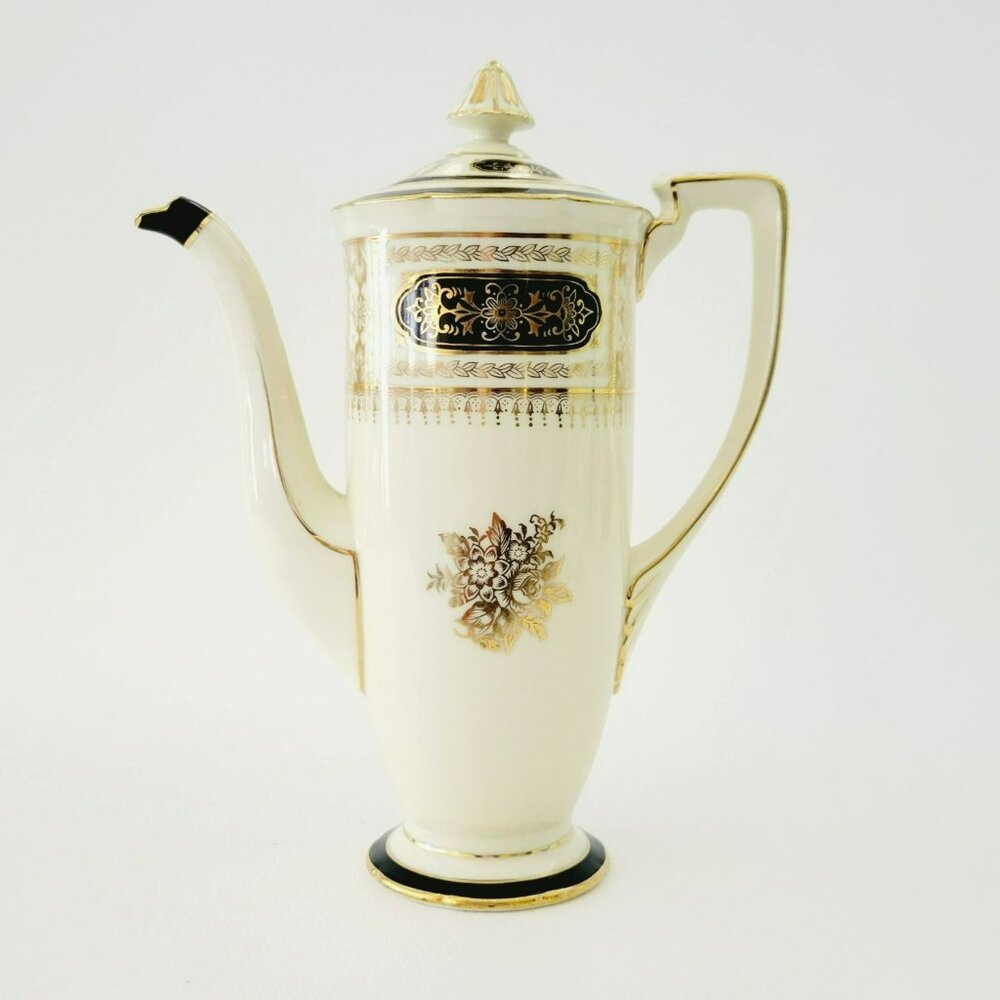 Vintage Noritake Black Gold Coffee Pot Elegant Hand Painted c1940s Art Nouveau